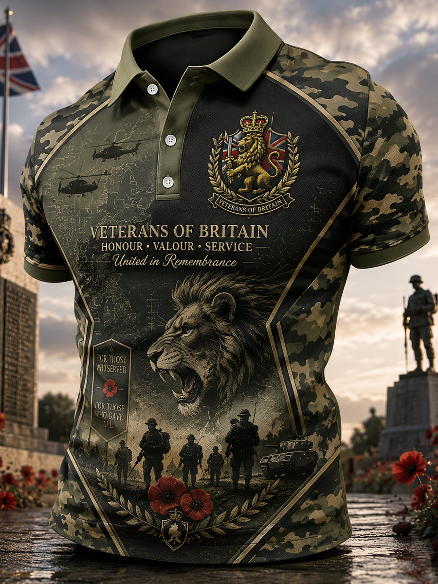 Men's Short-Sleeve Polo Shirt With Vintage Veteran Commemorative Print