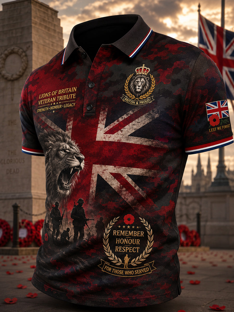 Men's Short-Sleeve Polo Shirt With Vintage Veteran Commemorative Print
