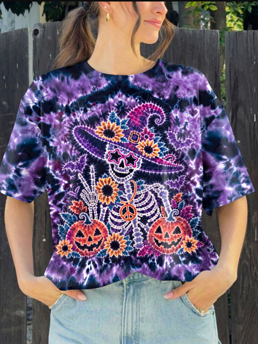 Women's Hippie Witch Skull Halloween T-shirt