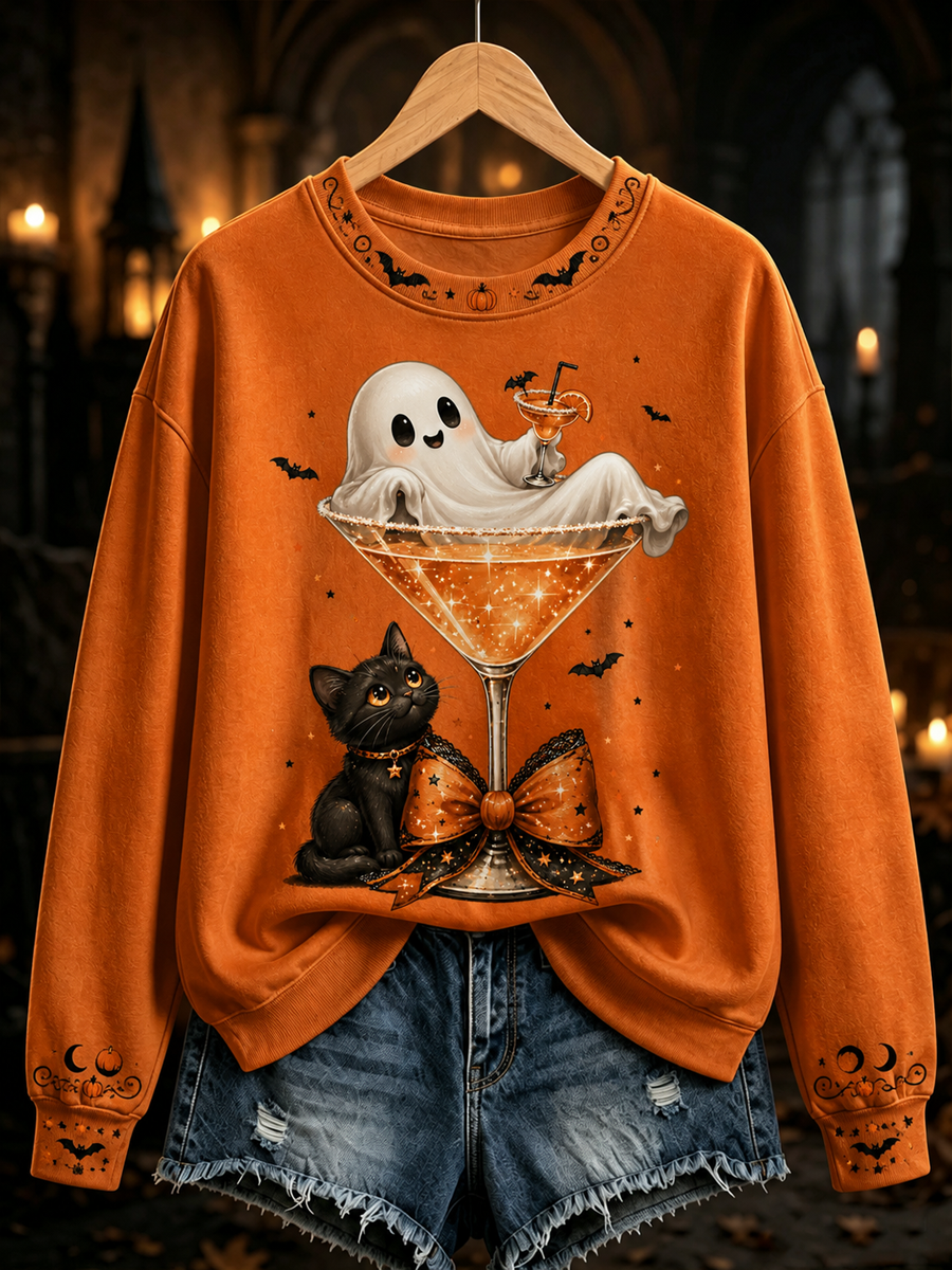 Women's A ghost sits on the wine glass Printed Regular Sweatshirt