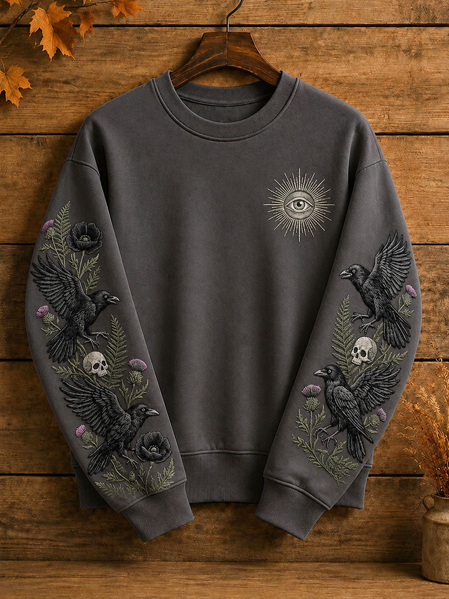 Women's Halloween Gothic Style Raven Floral Casual Regular Sweatshirt
