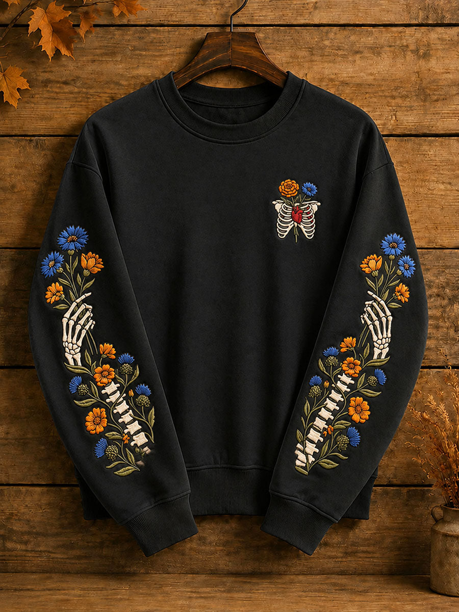 Women's Halloween Gothic Skull and Floral Casual Regular Sweatshirt