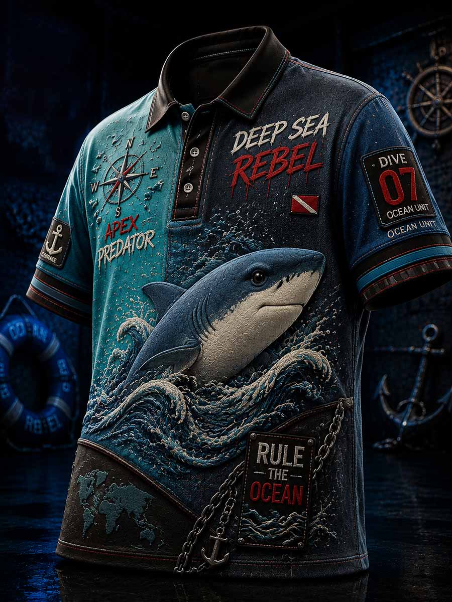Men's Street Graffiti Shark Art Print Polo Shirt