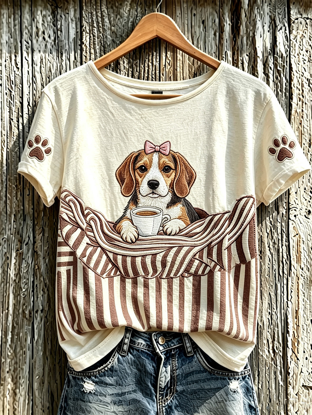 Women's cute dog pattern printed casual short-sleeved T-shirt