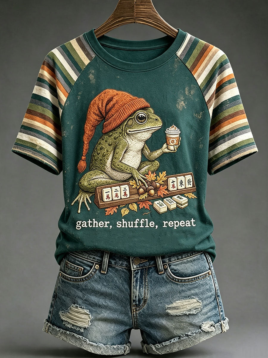 Women's Vintage Fall Frog Mahjong T-Shirts