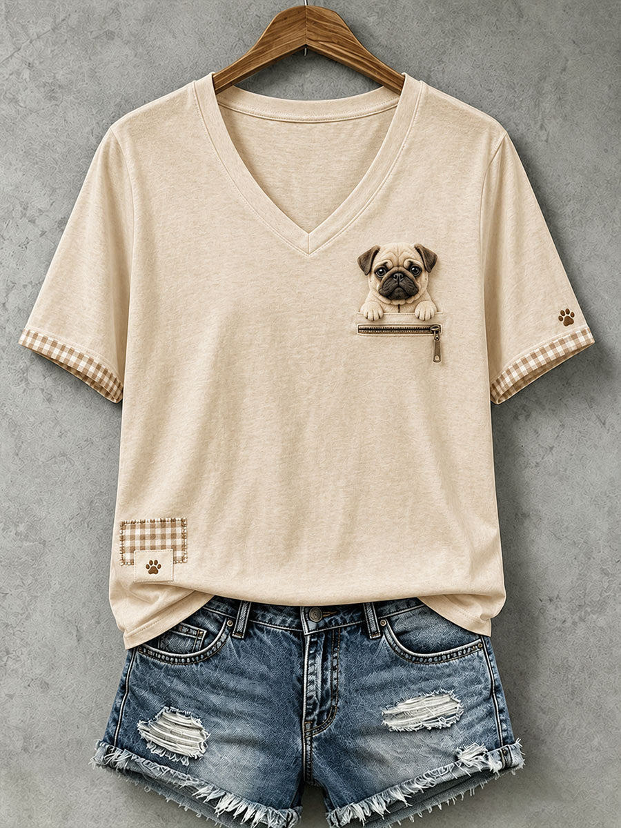 Women's Lovely Pug Felt Art T-Shirt