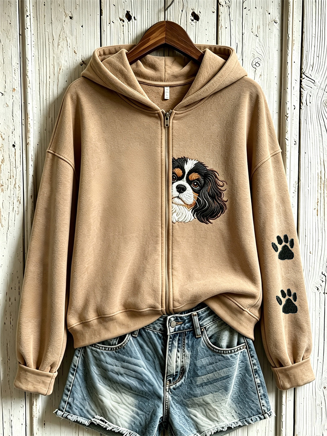 Women's Cute Dog Pattern Printed Casual Zip-Up Hoodie