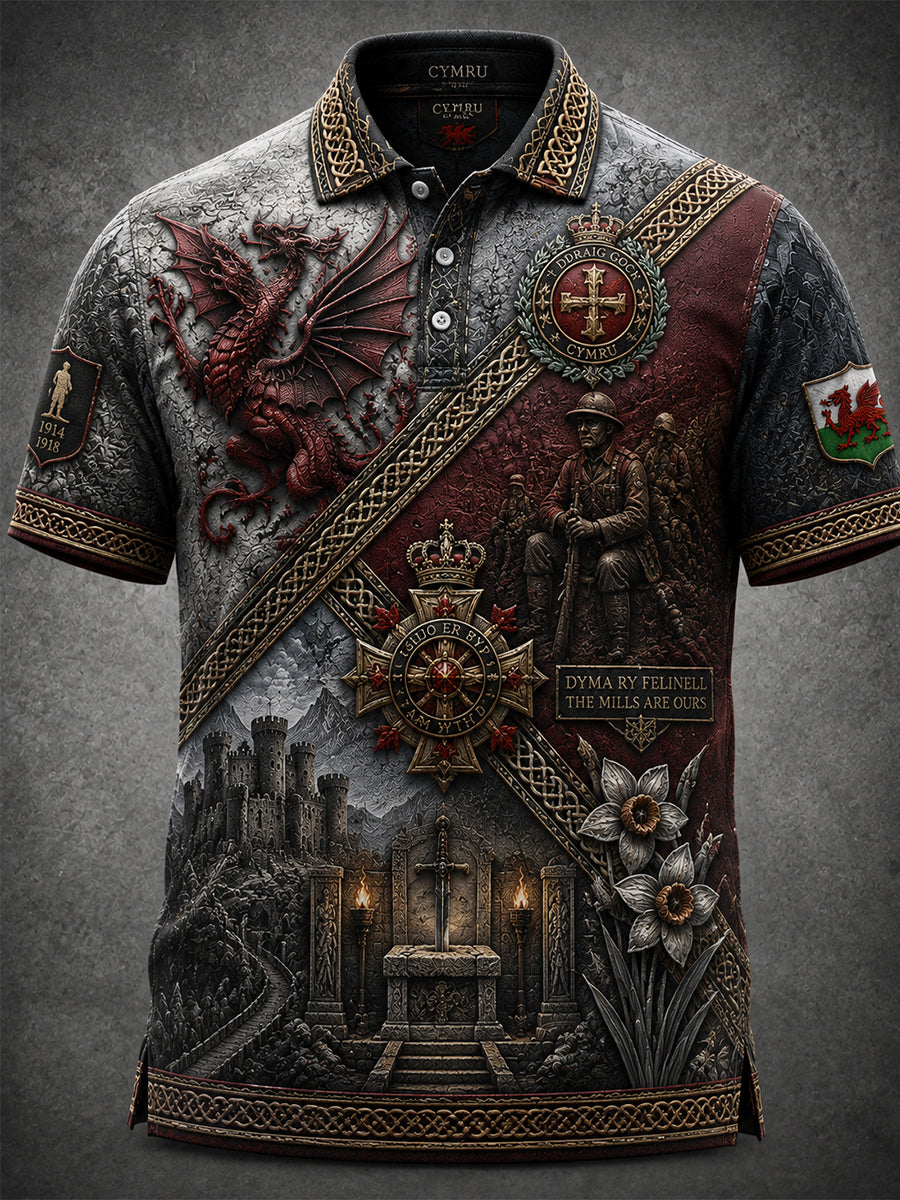 Men's Welsh Red Dragon Printed Polo Shirt
