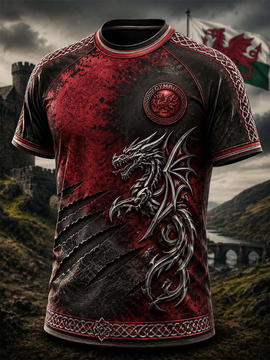 Men's Welsh Red Dragon Printed Short-Sleeve T-Shirt
