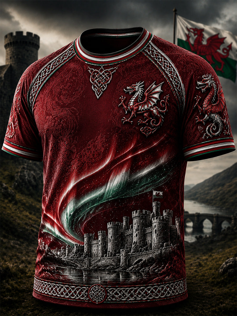 Men's Welsh Red Dragon Printed Short-Sleeve T-Shirt