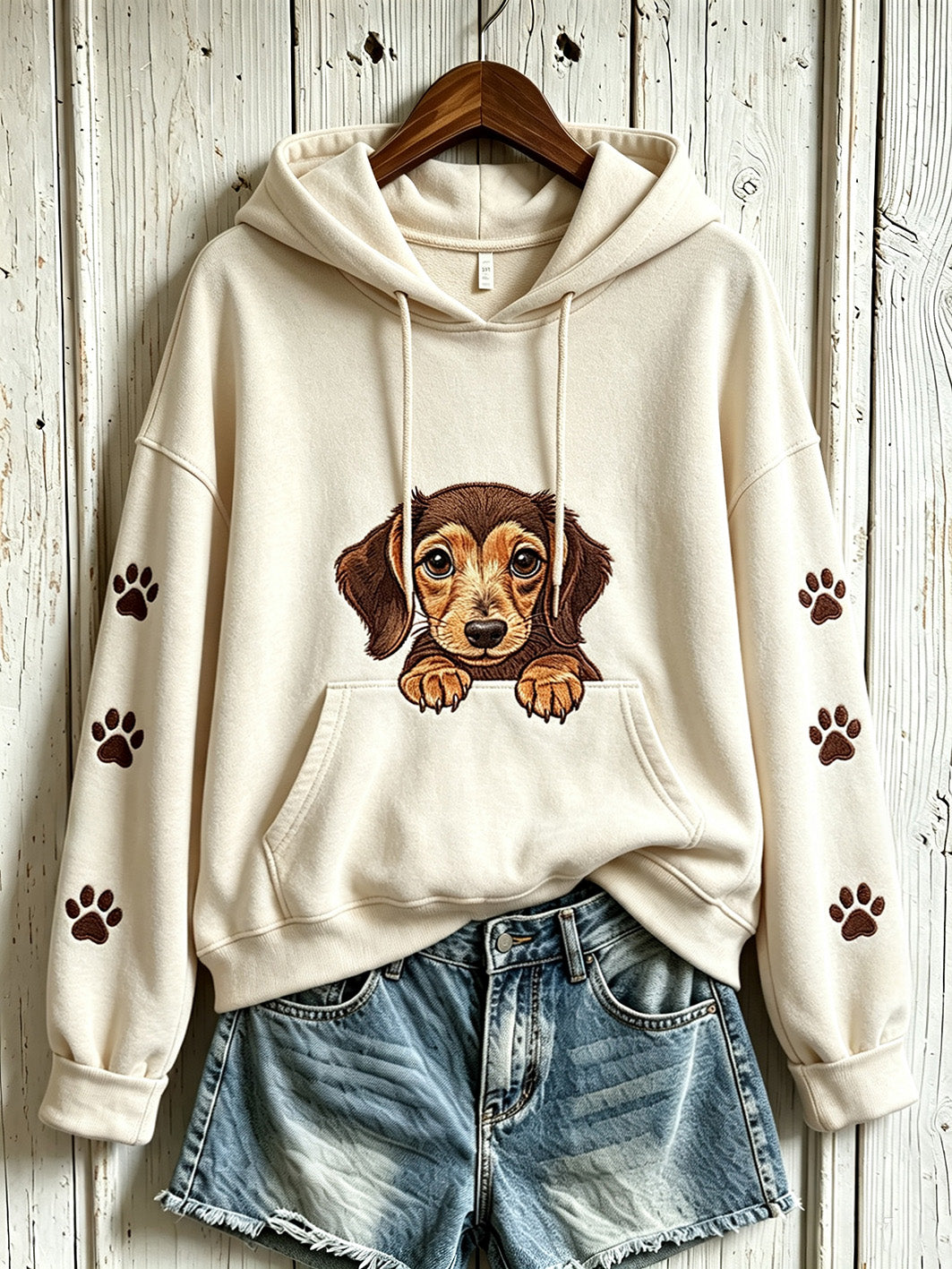 Women's cute dog pattern printed casual hoodie