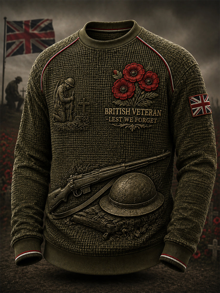 Men's British Veteran Commemorative Print Long-Sleeved Waffle Top