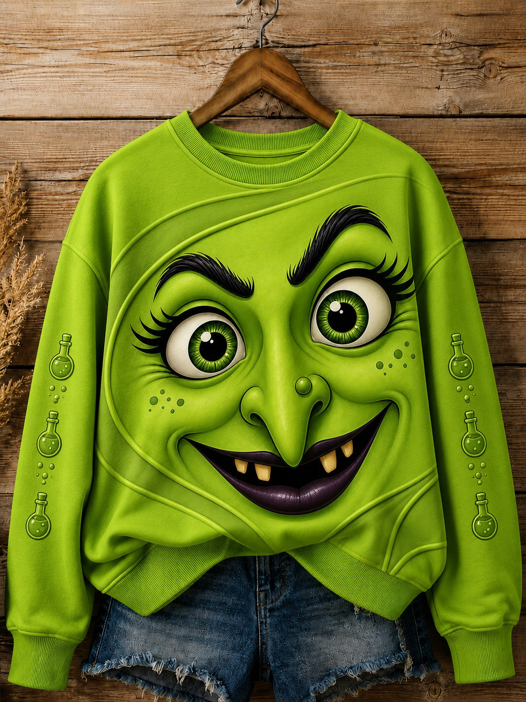 Women's Halloween Witch Face Printed Sweatshirt