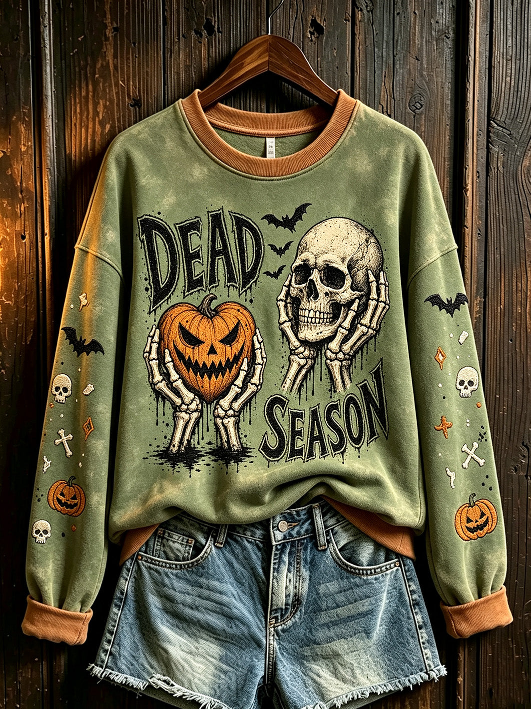 Women's retro Halloween pattern printed casual sweatshirt