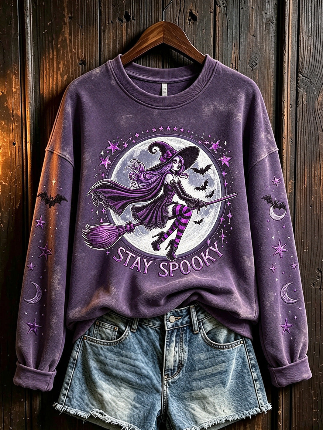 Women's retro Halloween pattern printed casual sweatshirt