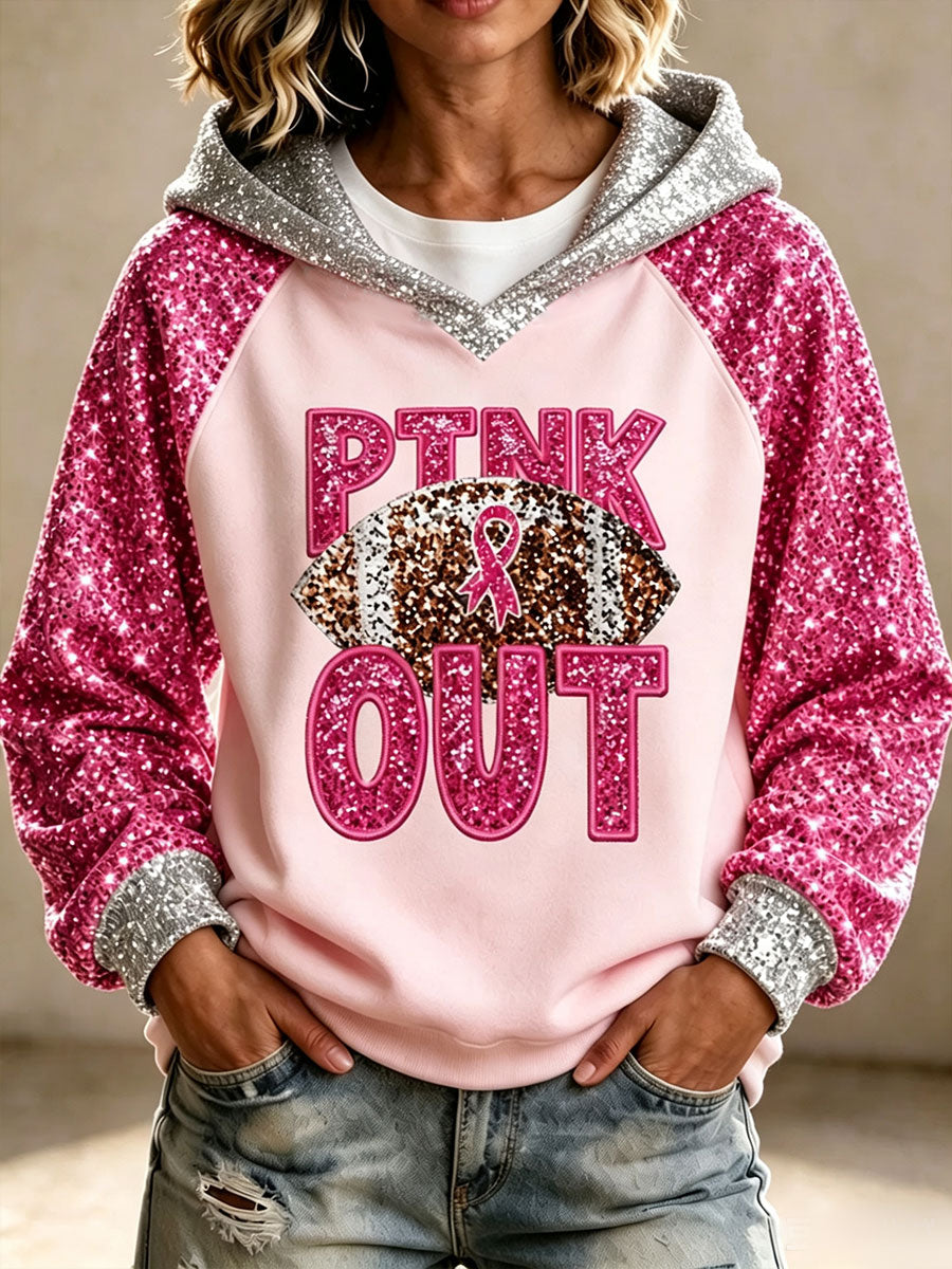 Women's Pink Out Football Breast Cancer Awareness Hooded Sweatshirt