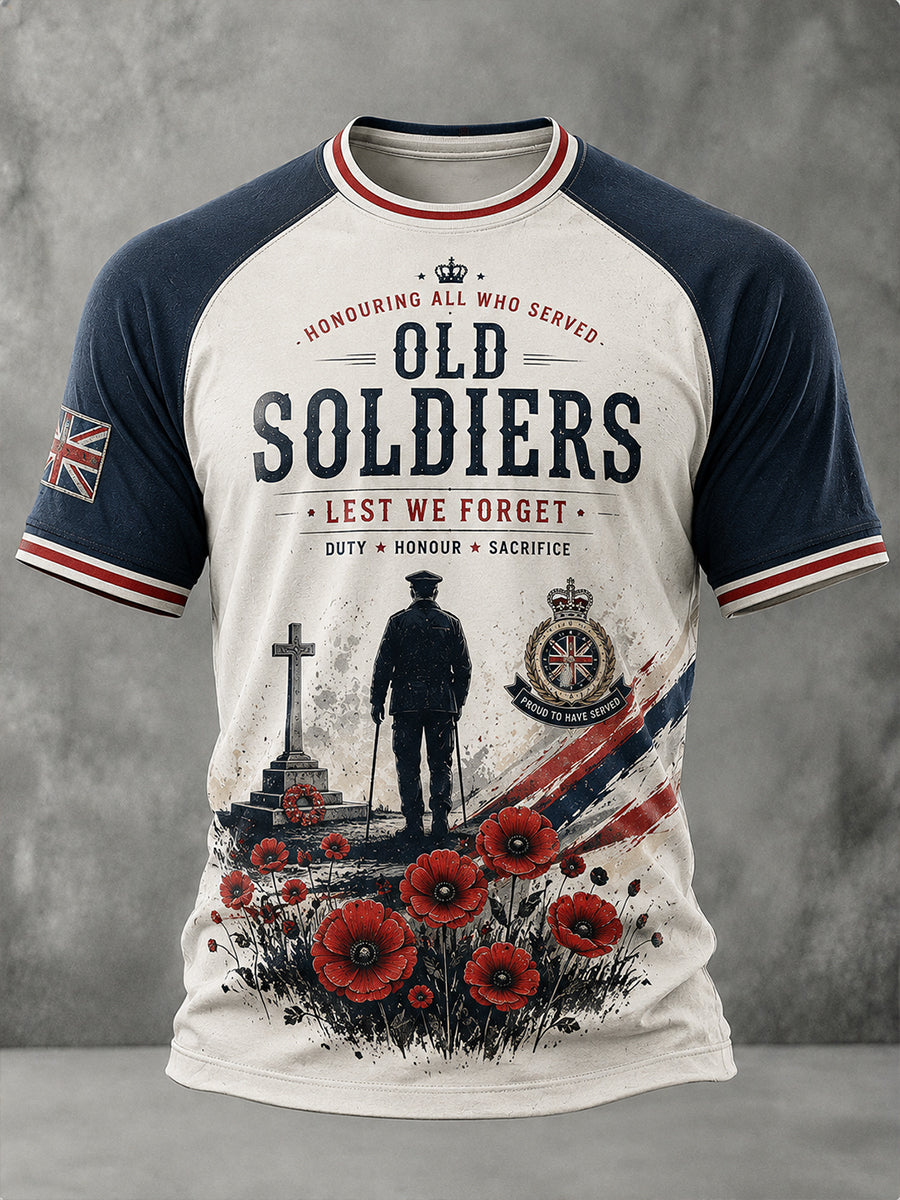 Men's Vintage Military Veteran Commemorative Print Raglan Short-Sleeve T-Shirt