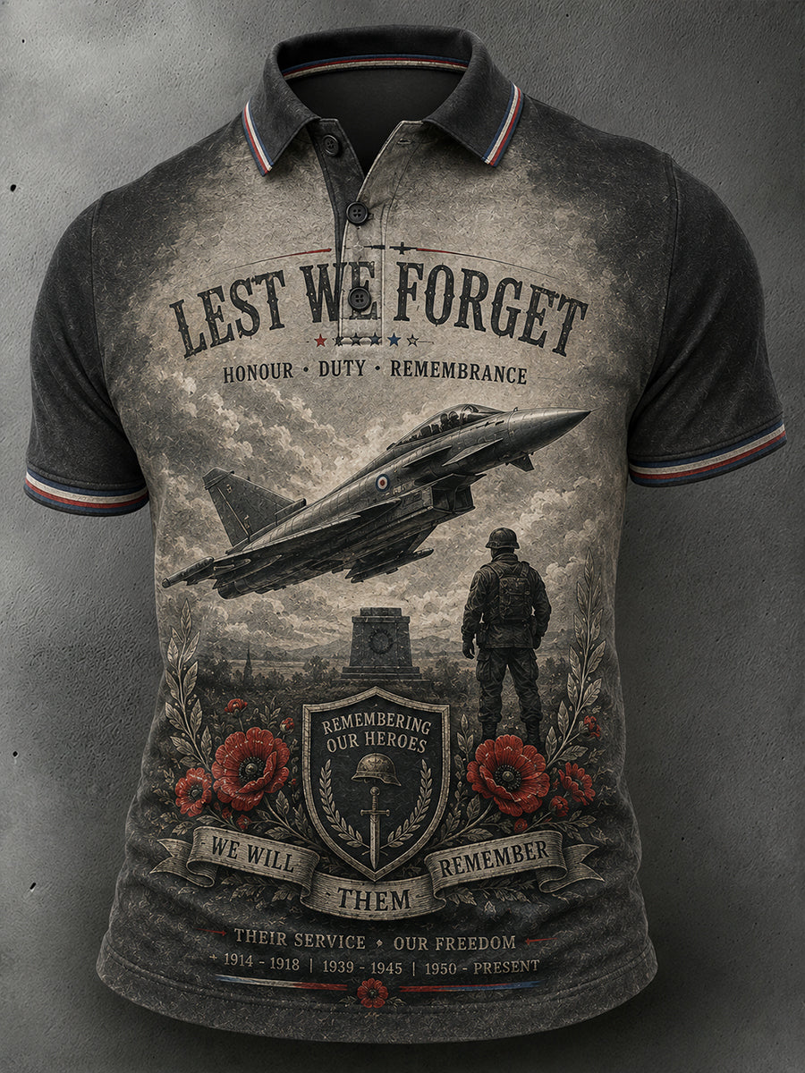 Men's Short-Sleeve Polo Shirt With Vintage Veteran Commemorative Print