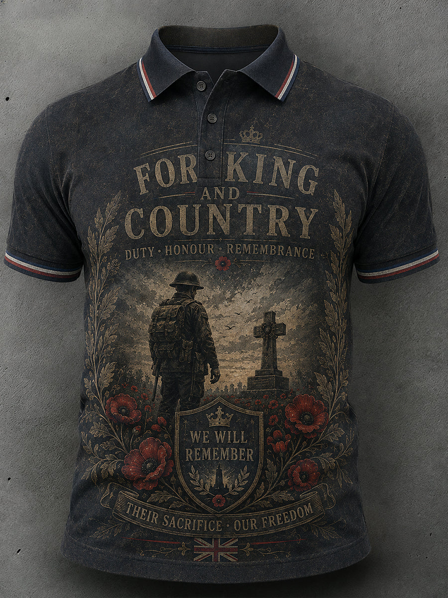 Men's Short-Sleeve Polo Shirt With Vintage Veteran Commemorative Print