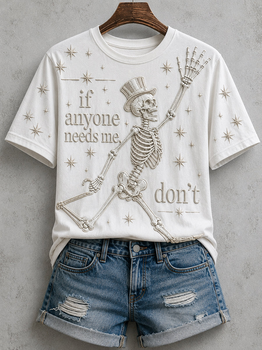 Women's Funny Running Skeleton If Anyone Needs Me Don’t Print Short-sleeved T-shirt