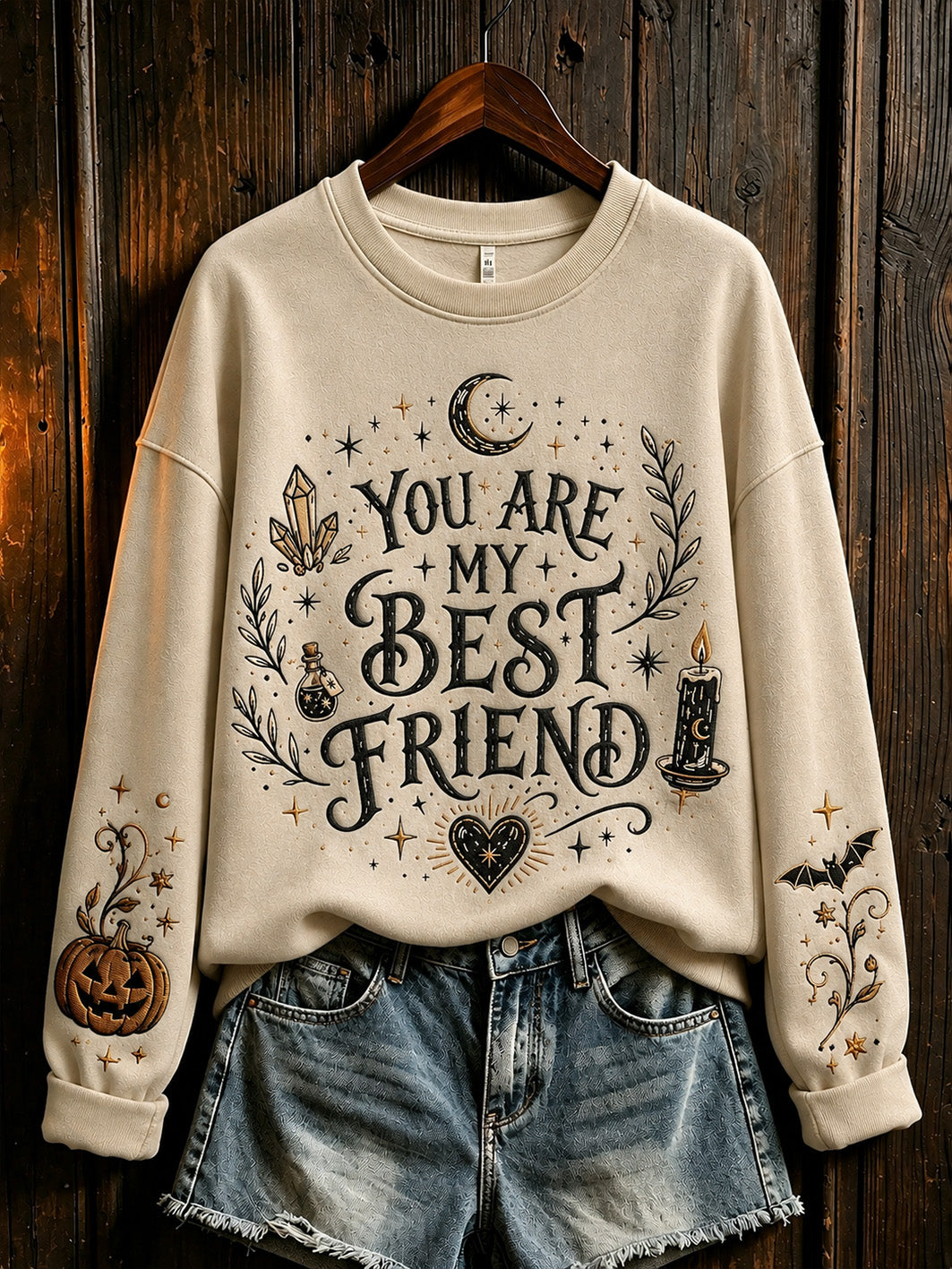 Women's retro Halloween pattern printed casual round neck sweater