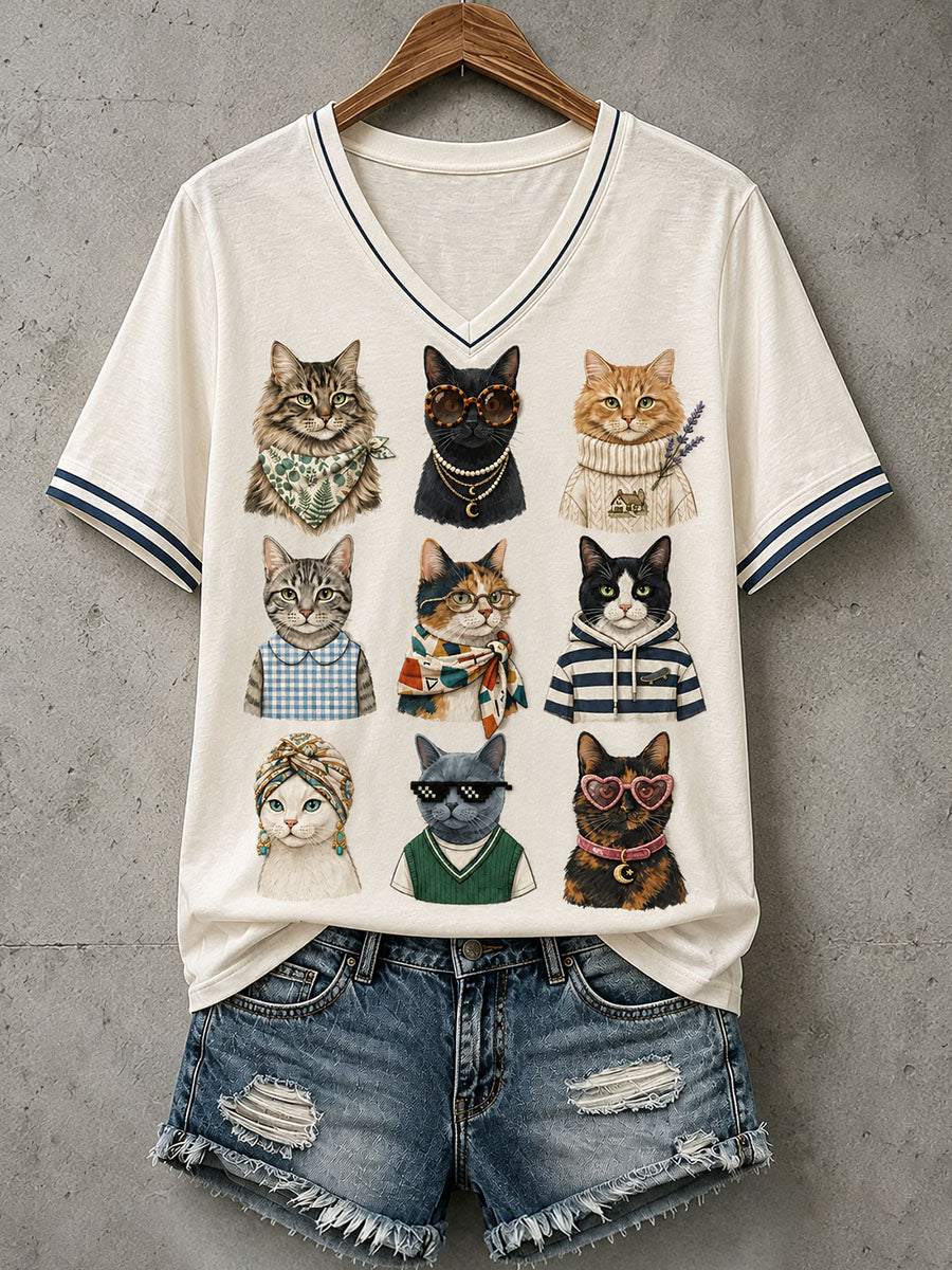 Women's Lovely Cat Pattern T-Shirt