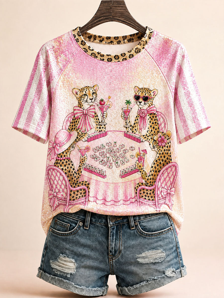 Women's Floral Leopard Mahjong T-Shirts