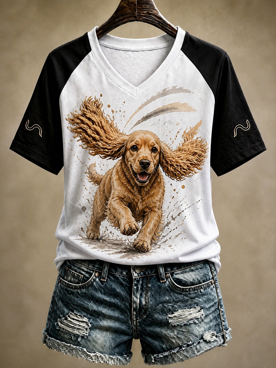 Casual T-Shirt With Vintage-Style Animal Art Print
