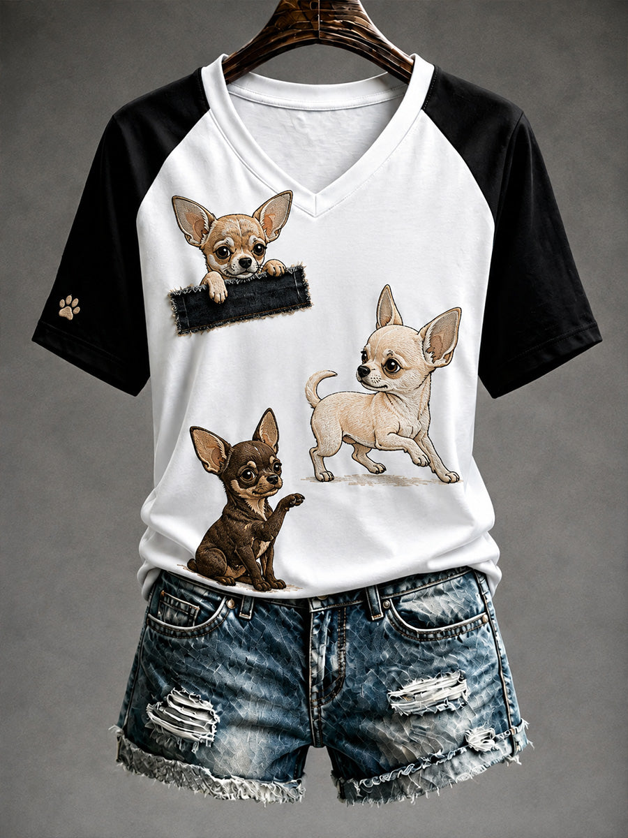 Casual T-Shirt With Vintage-Style Animal Art Print