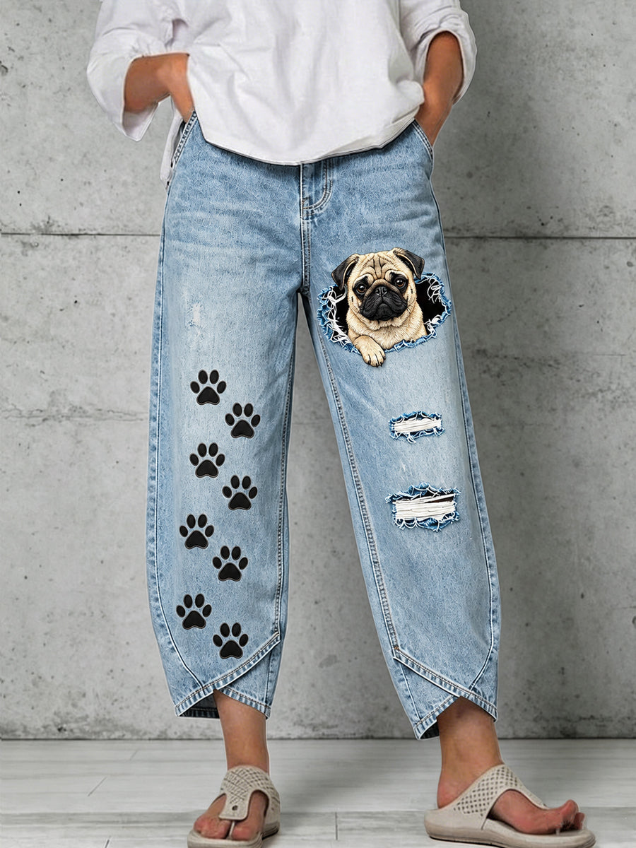 Women's Animals Dog Art Print Flared Trousers