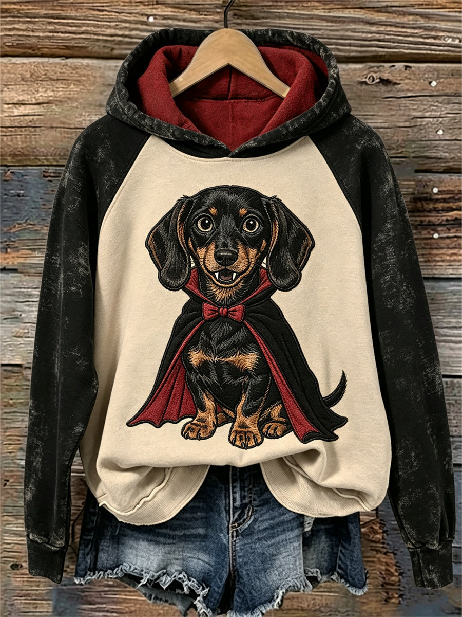 Women's Lovely Vampire Dachshund Dog Print Raglan Hoodie