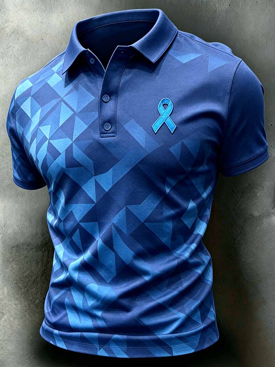 Men‘s Retro Prostate Cancer Awareness Print Casual Polo Shirt