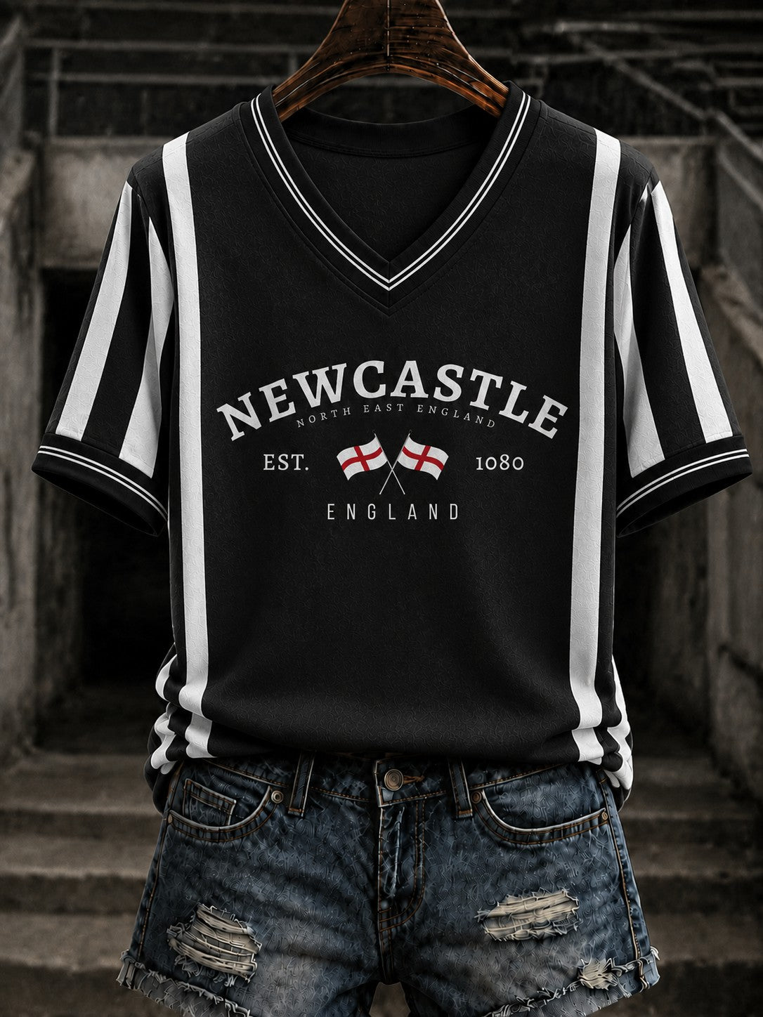 Women's Football Printed V-neck T-shirt