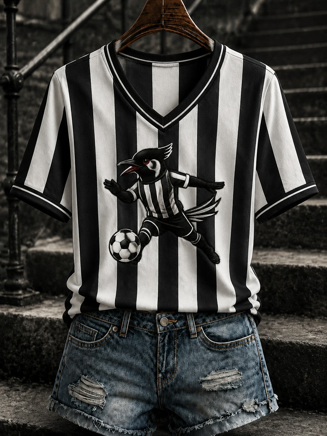 Women's Football Printed V-neck T-shirt