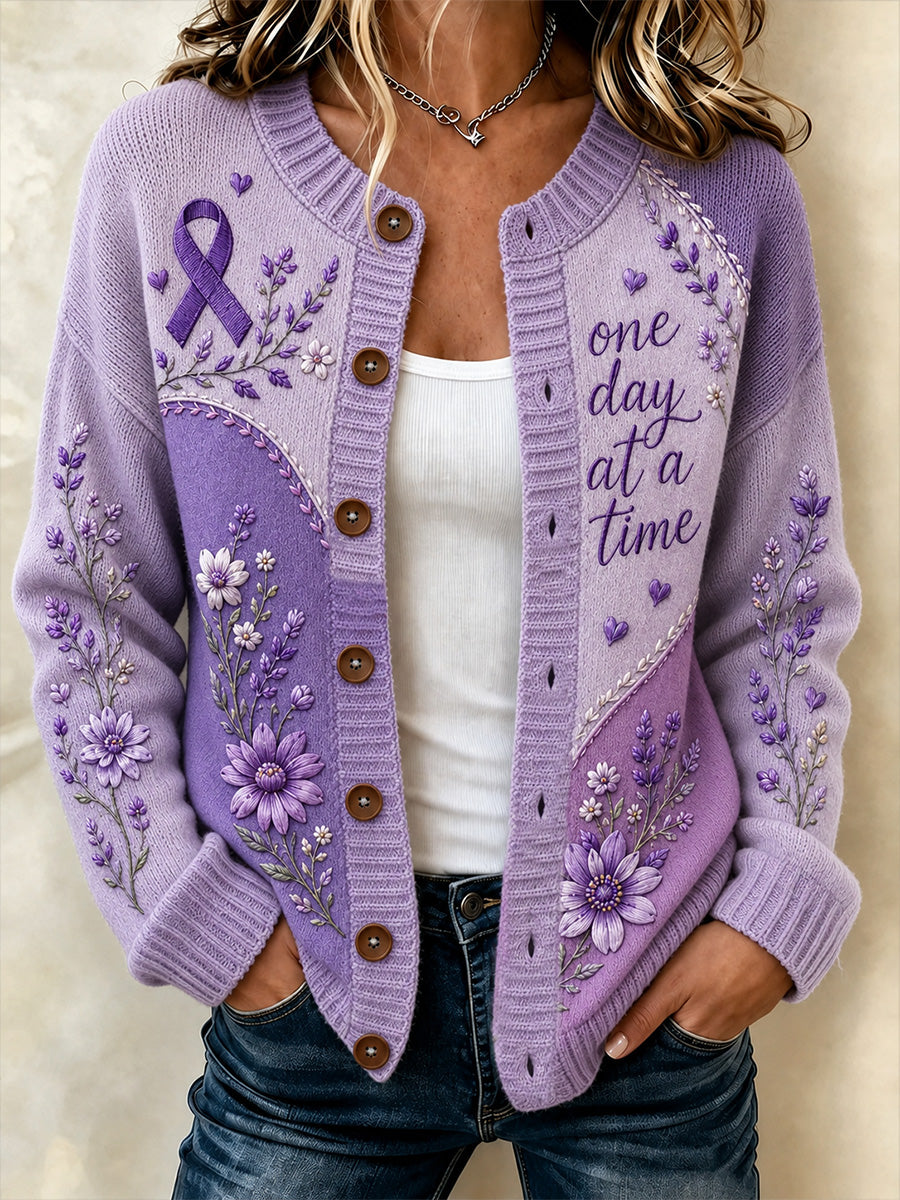 Women's Purple Floral & Alzheimer's Awareness Support Print Cardigan