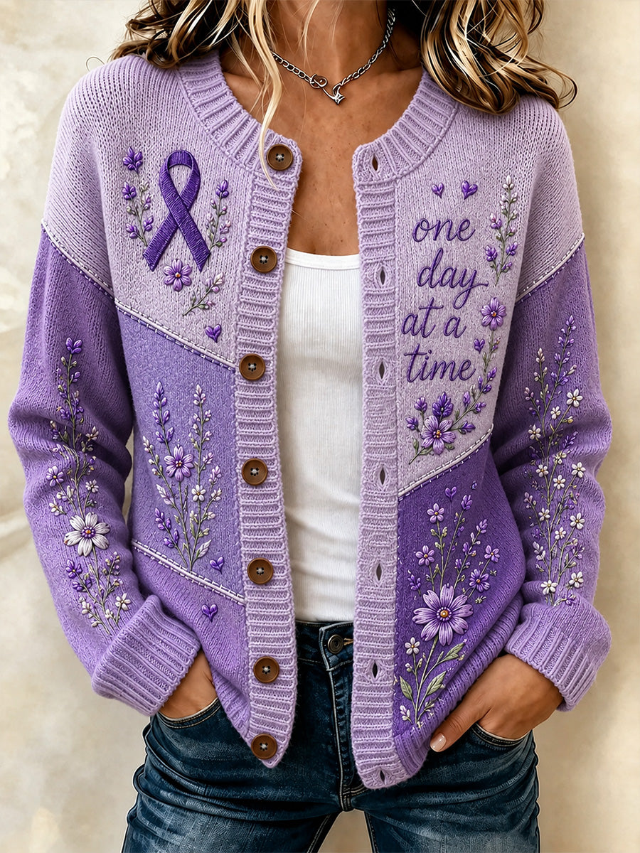Women's Purple Floral & Alzheimer's Awareness Support Print Cardigan