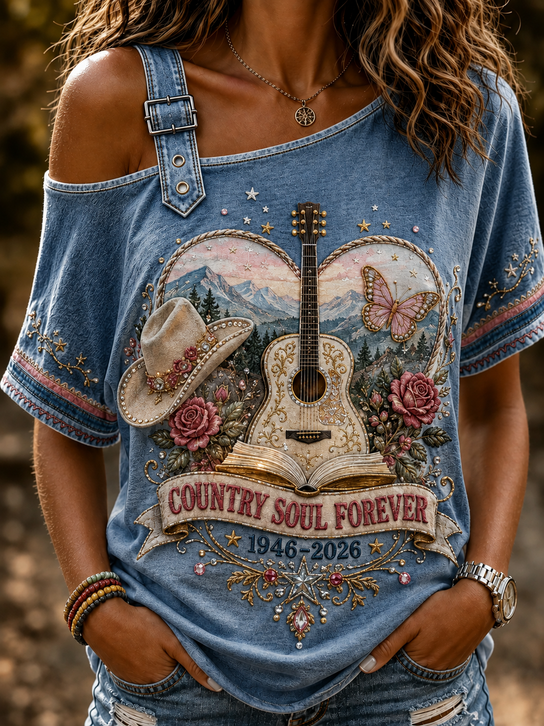Women's Remembering Dolly Parton Off-The-Shoulder Short-Sleeve T-Shirt