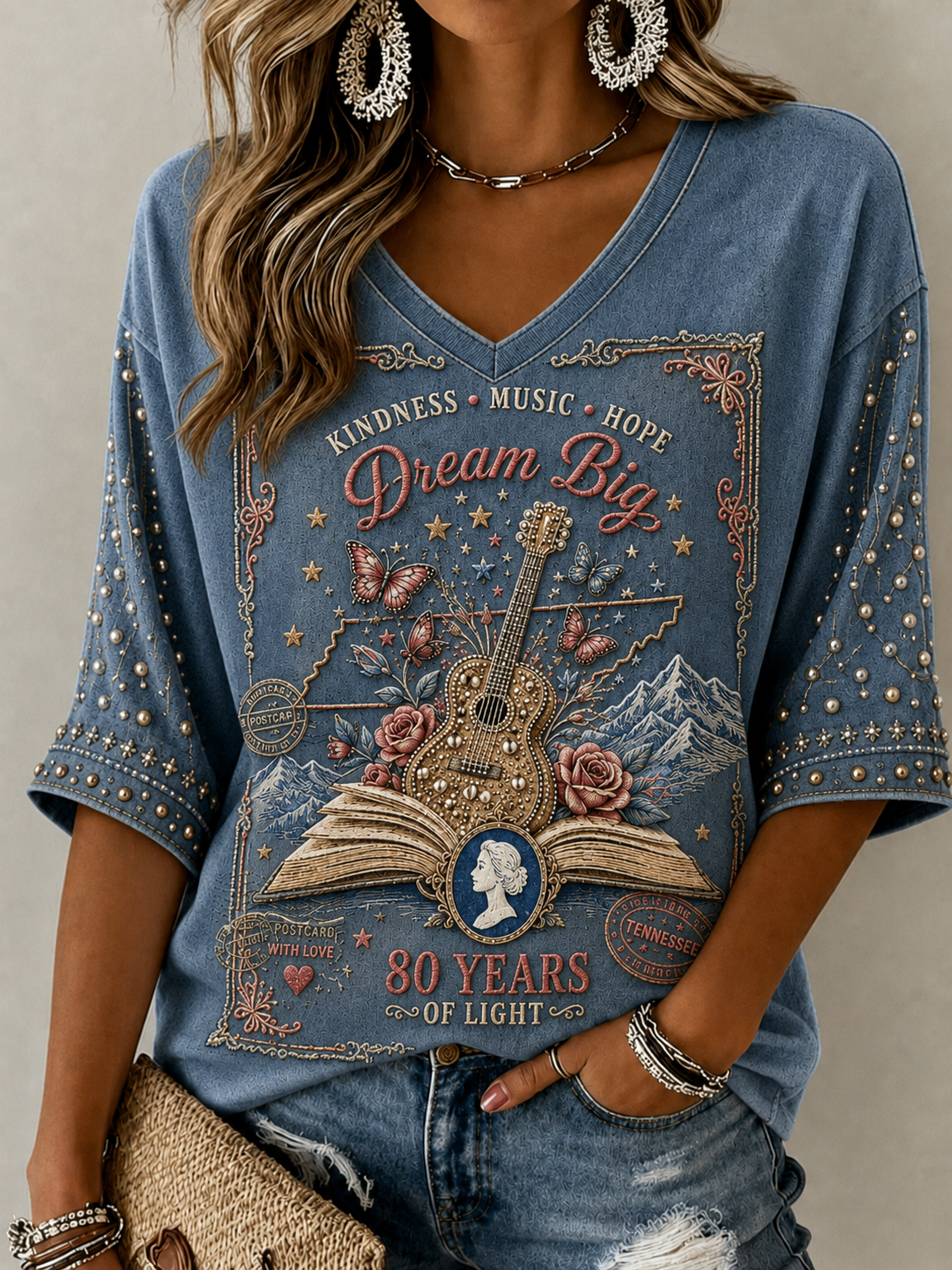 Women's Remembering Dolly Parton Linen Short-Sleeved T-Shirt