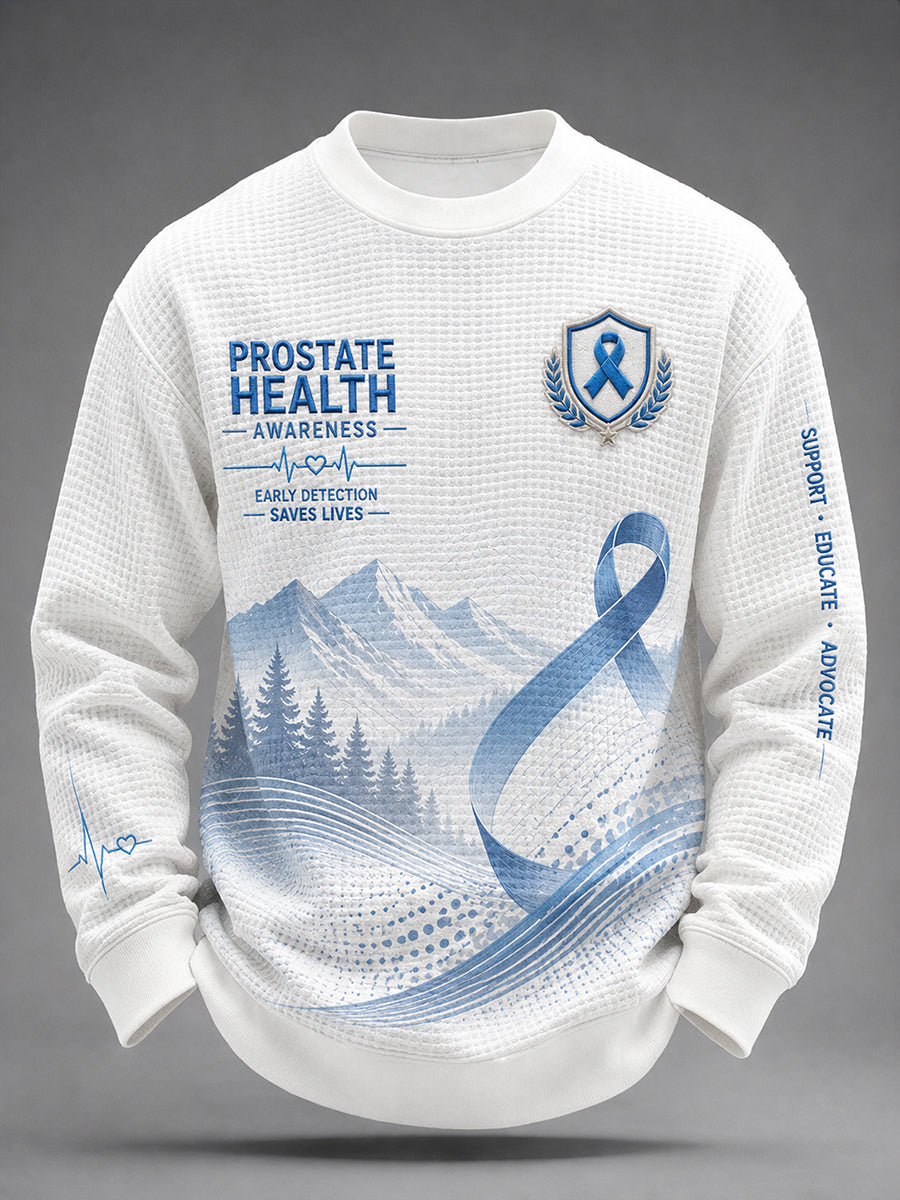 Men's Prostate Cancer Awareness Graphic Waffle-Knit Long-Sleeve Top