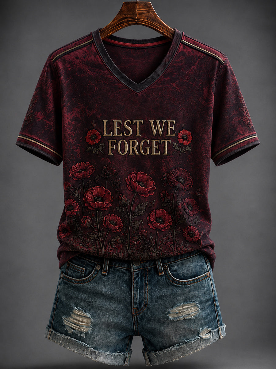 Women's Remembrance Day Printed V-neck T-shirt