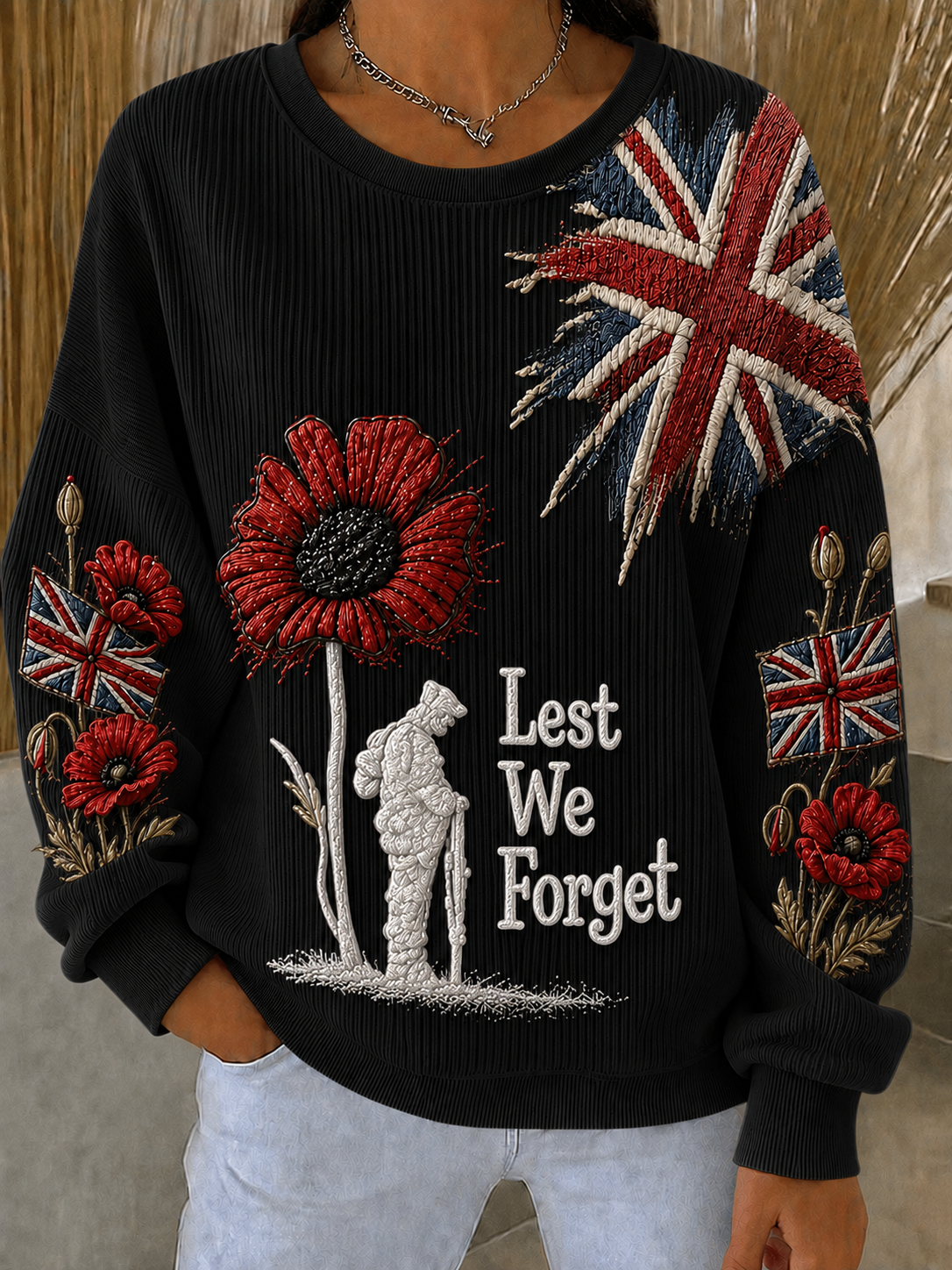 Women's Remembrance Day Ribbed Round-Neck Sweatshirt