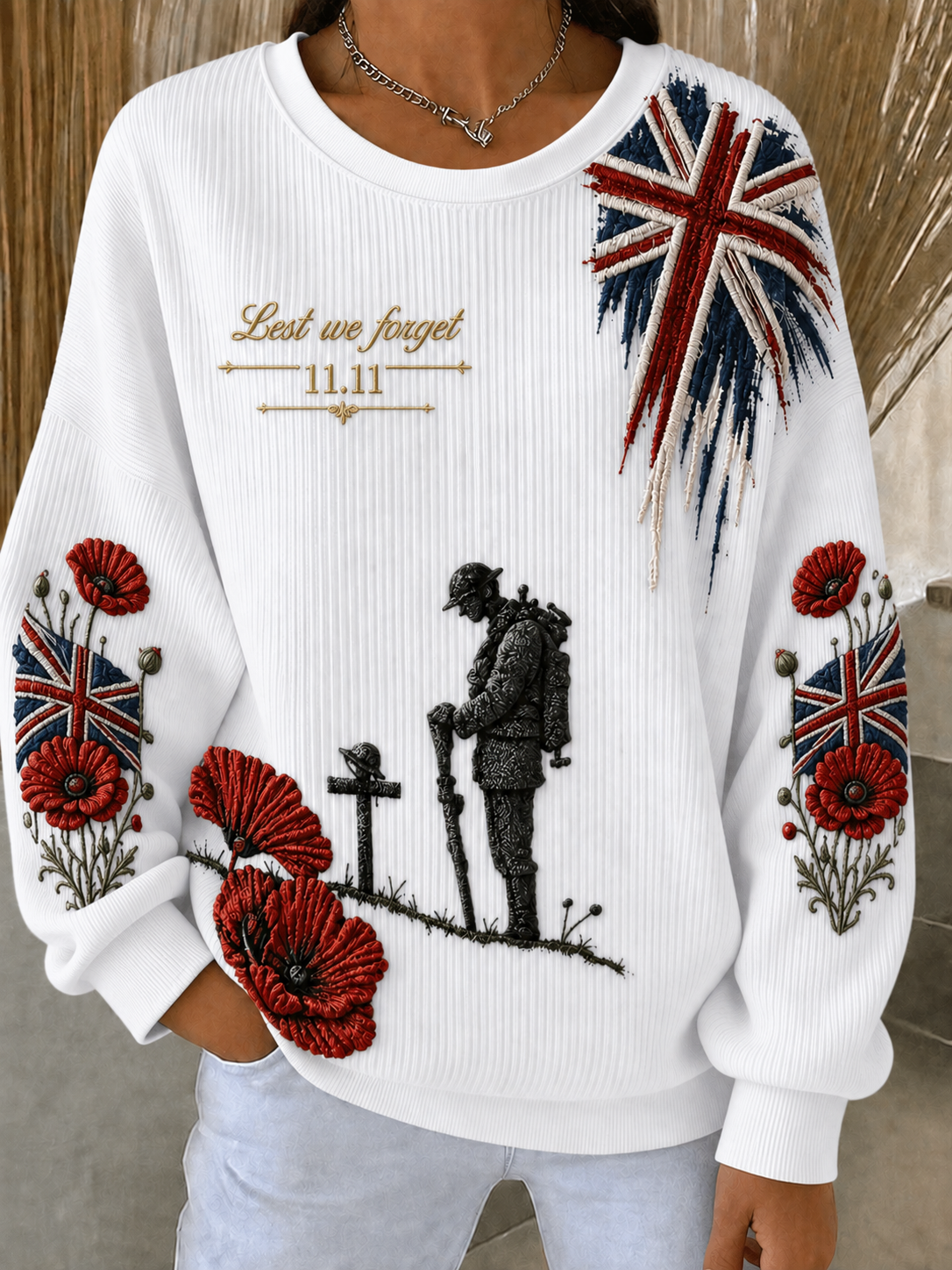 Women's Remembrance Day Ribbed Round-Neck Sweatshirt