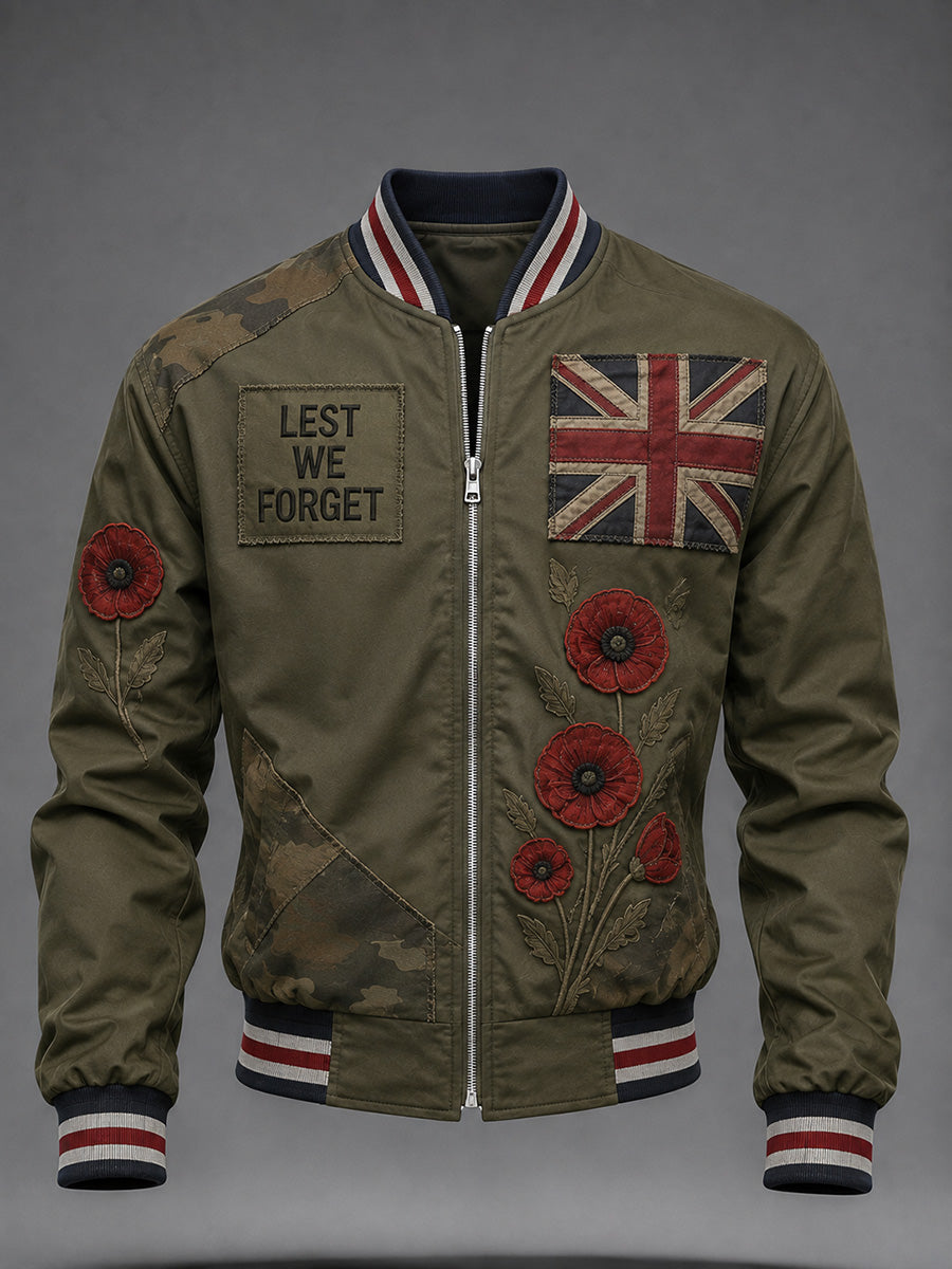 Men's Remembrance Day UK Flag Printed Monkey Jacket