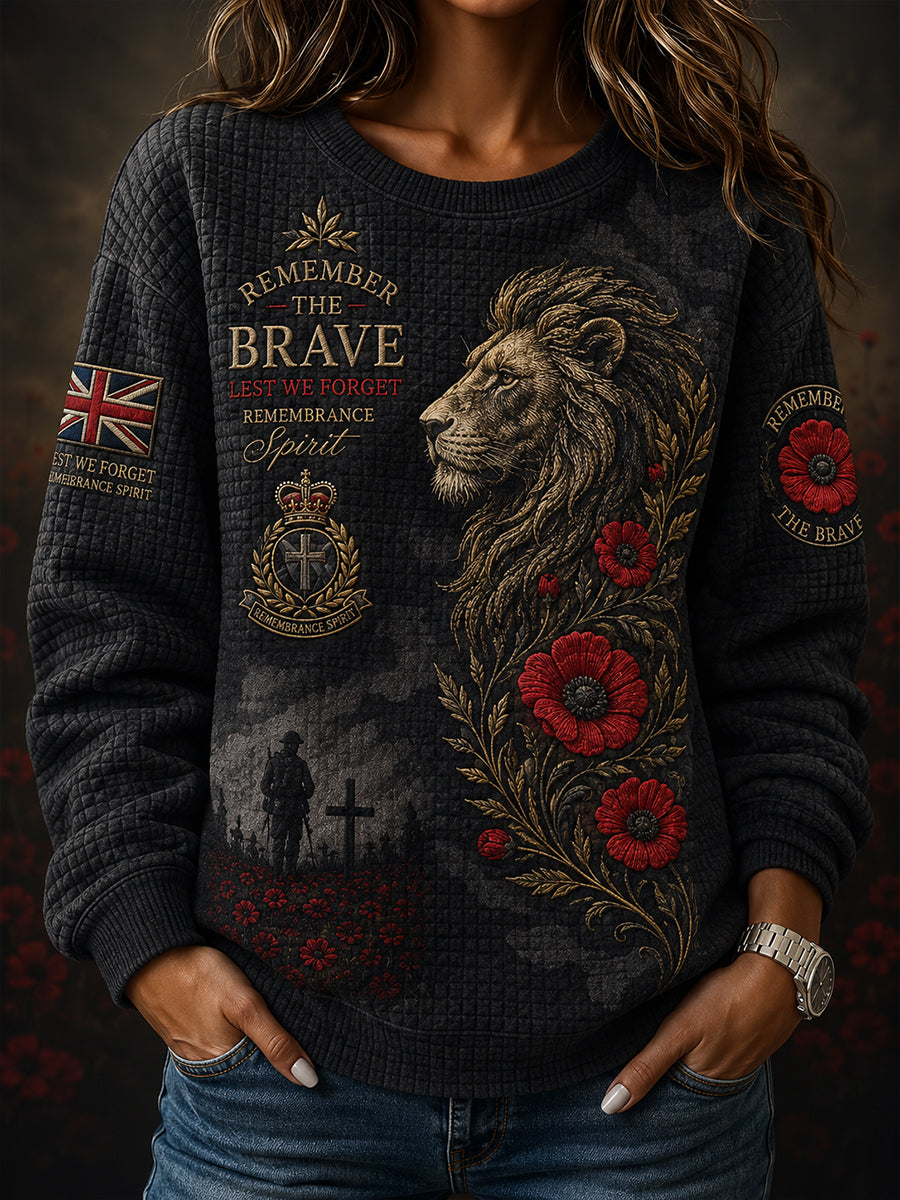 Women's Remembrance Day Print Waffle-Knit Long-Sleeve Top