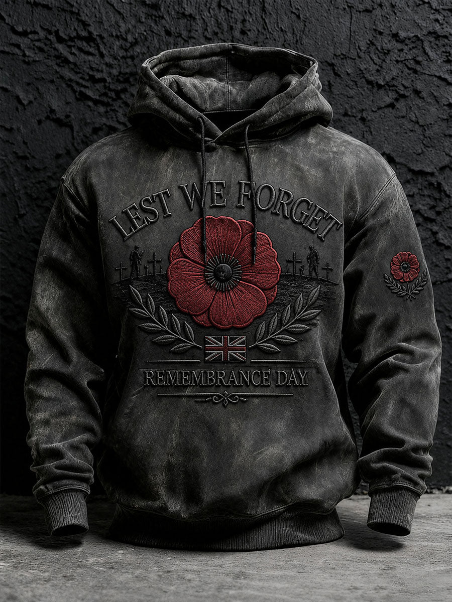 Men's Remembrance Day Lest We Forget Print Oversized Drop-Shoulder Hoodie