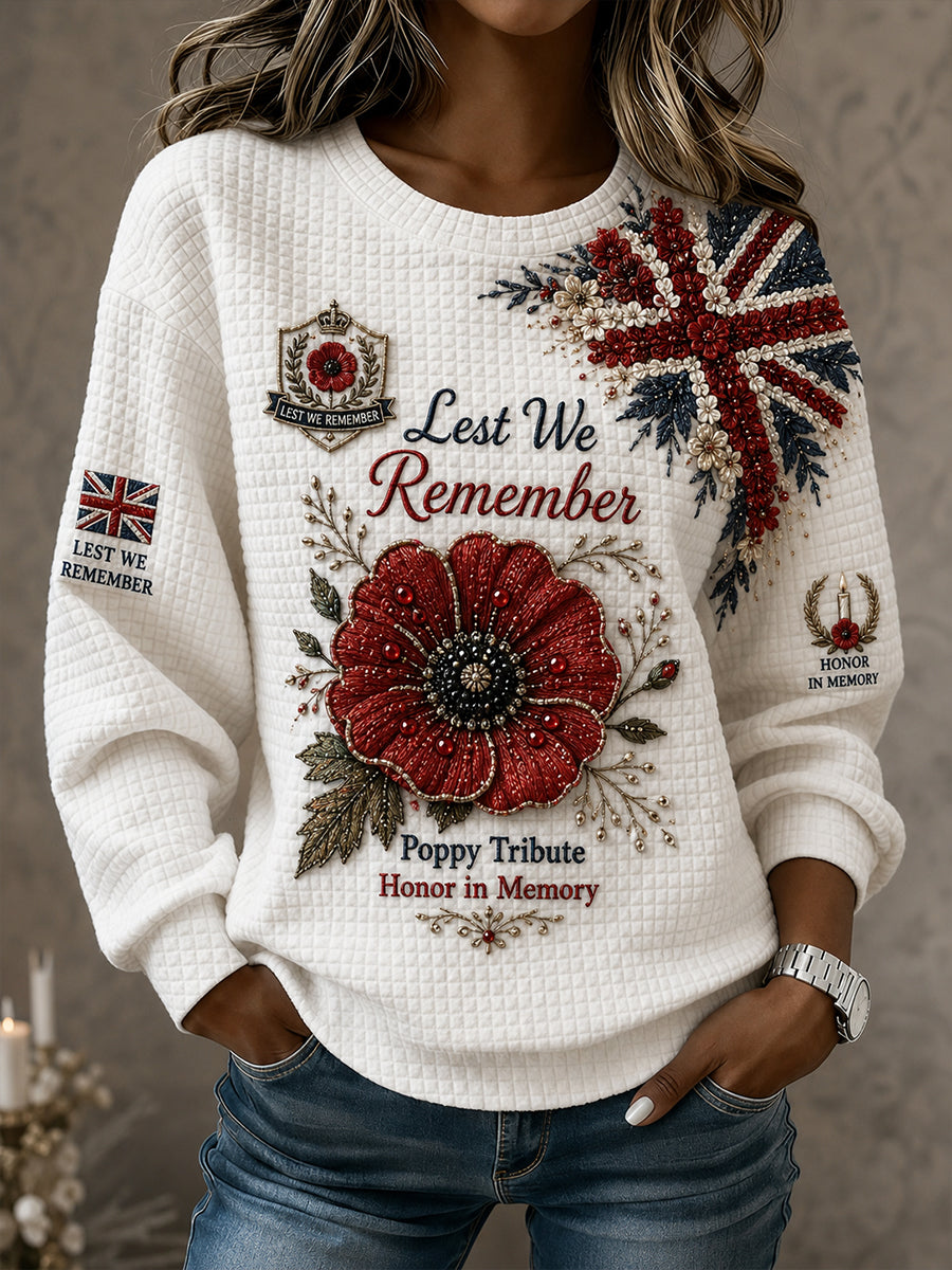 Women's Remembrance Day Print Waffle-Knit Long-Sleeve Top