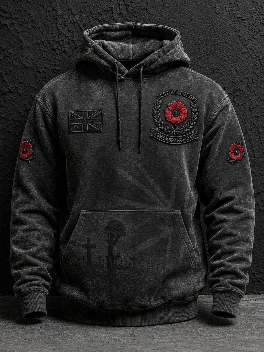 Men's Remembrance Day Lest We Forget Print Oversized Drop-Shoulder Hoodie With Pockets