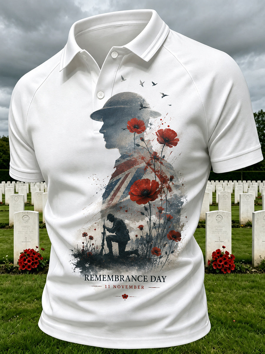 Men's British Rememberance Day-Themed Printed Polo Shirt