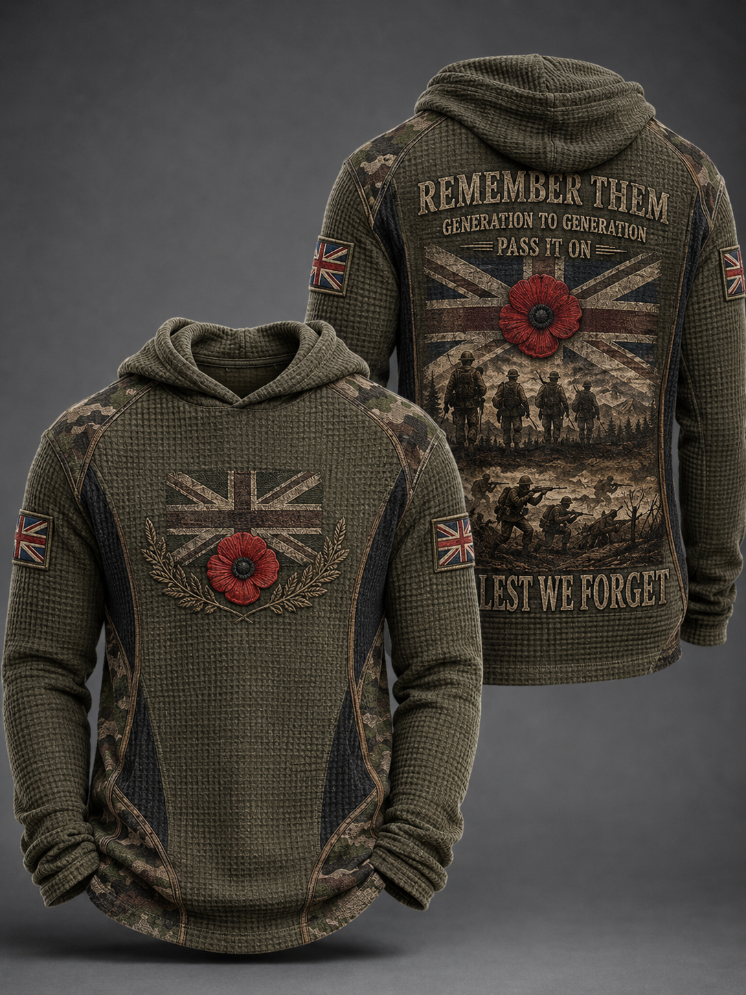 Men's REMEMBER THEM GENERATION TO GENERATION PASS IT ON LEST WE FORGET Waffle Hoodie