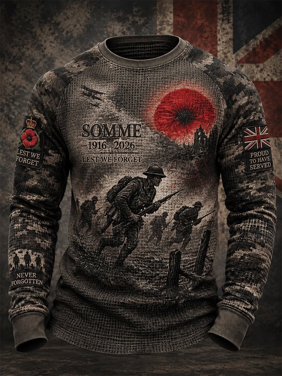 Men's Remembrance Day THE SOMME 110 YEARS Print Long-Sleeve Waffle Top